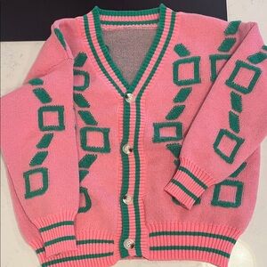 Pink and Green Geometric Pattern Sweater